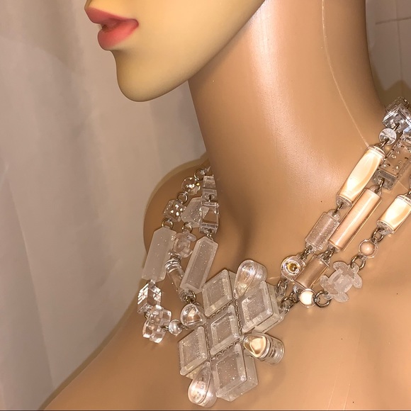 RARE! auth CHANEL triple strand CC logo Italian Resin STATEMENT bib NECKLACE A94 - Picture 16 of 16